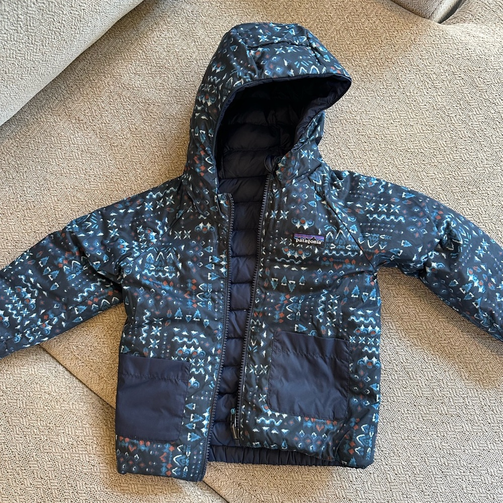 Patagonia Kids Puffer Jacket - Navy with Geometric Print